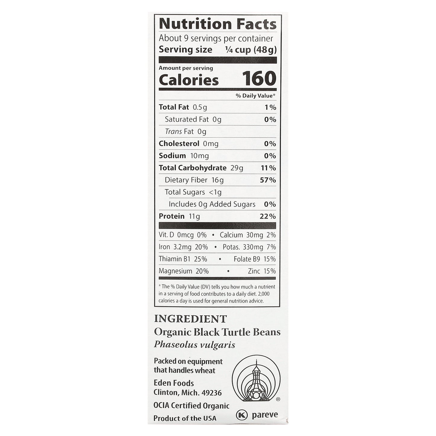 Eden Foods, Organic Black Beans, 16 oz (454 g)