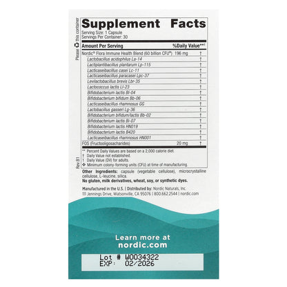 Nordic Naturals, Nordic Flora Probiotic, Immune Health, 60 Billion CFU, 30 Capsules