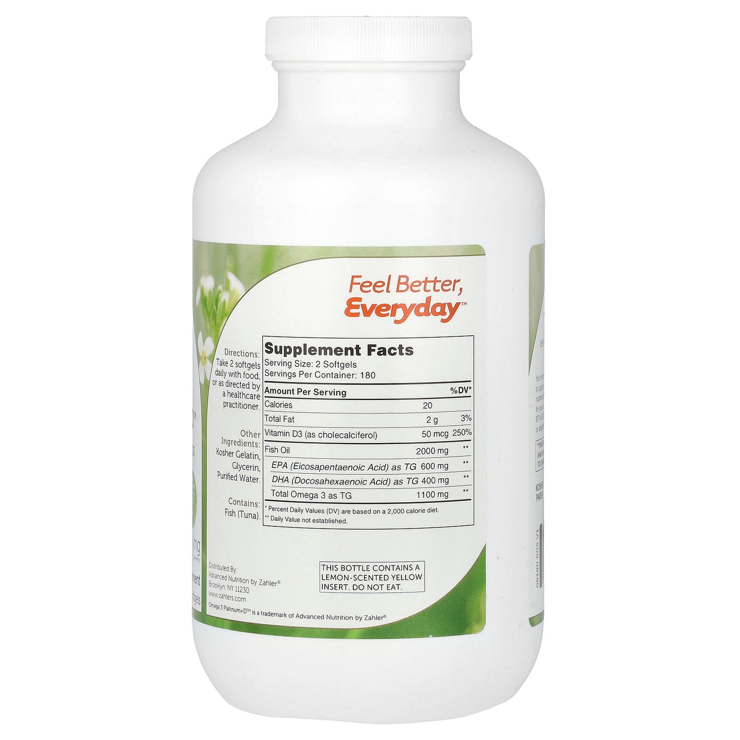 Zahler, Omega 3 Platinum+D, Advanced Omega 3 Fish Oil + Vitamin D3, 360 Softgels (1,000 mg per Softgel)