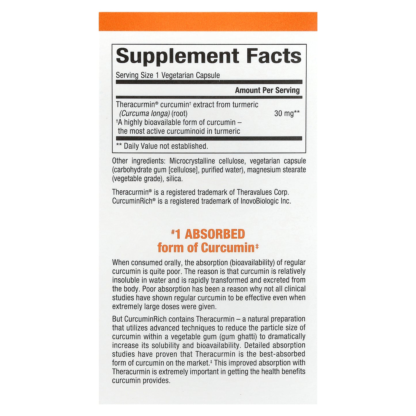 Natural Factors, CurcuminRich, Theracurmin, 30 mg, 30 Vegetarian Capsules