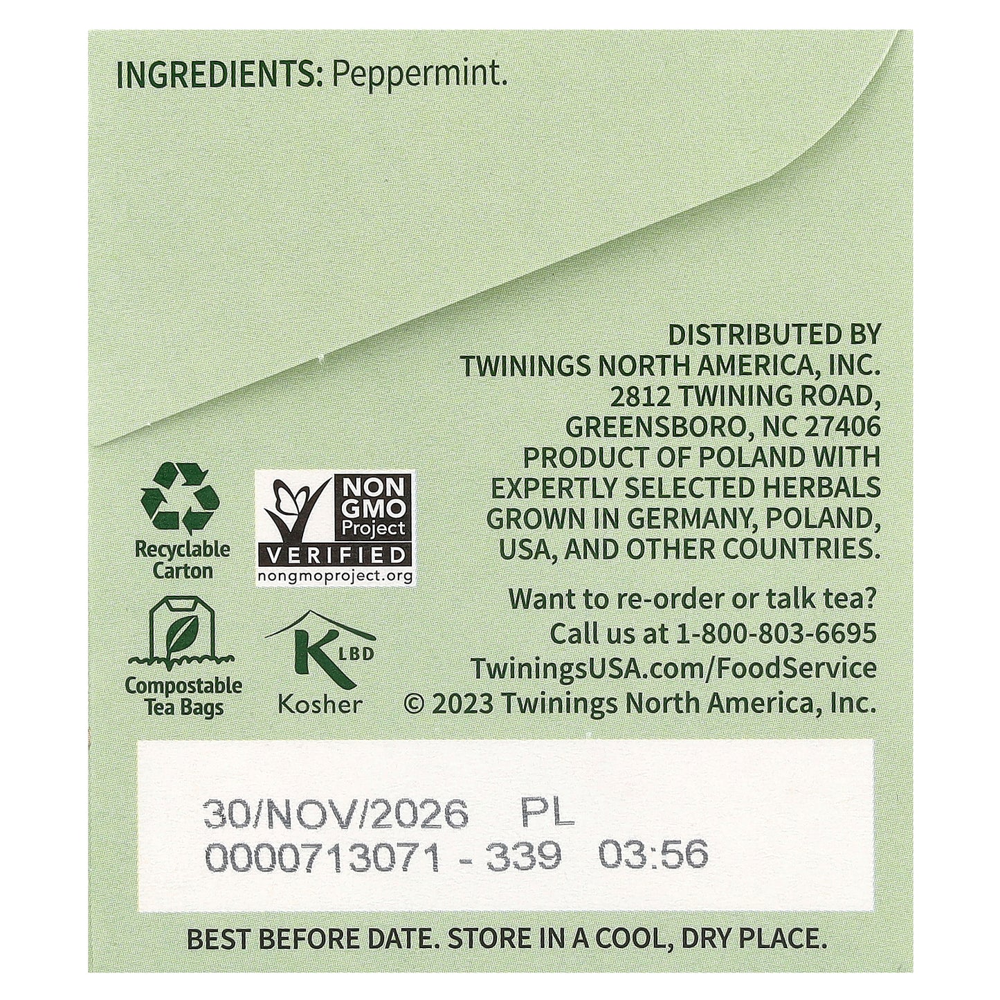 Twinings, Pure Herbal Tea, Pure Peppermint, Caffeine Free, 25 Tea Bags, 1.76 oz (50 g)