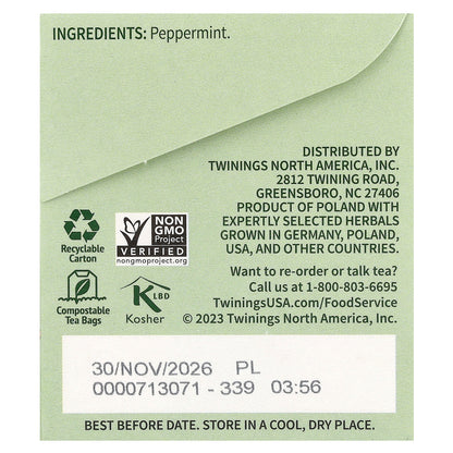 Twinings, Pure Herbal Tea, Pure Peppermint, Caffeine Free, 25 Tea Bags, 1.76 oz (50 g)