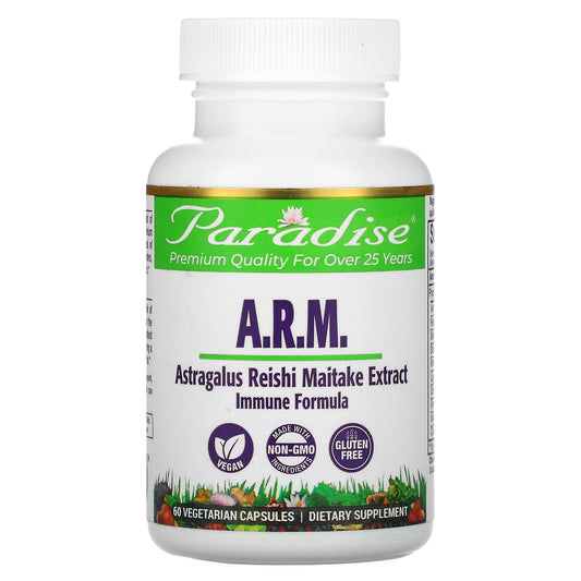 Paradise Herbs, A.R.M. Astragalus, Reishi Maitake Extract, 60 Vegetarian Capsules