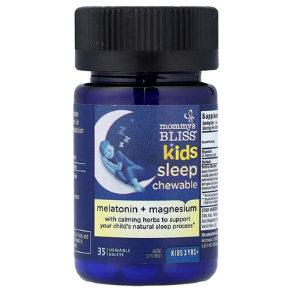 Mommy's Bliss, Kids Sleep Chewable, Melatonin + Magnesium, 3 Yrs+, Natural Grape, 35 Chewable Tablets