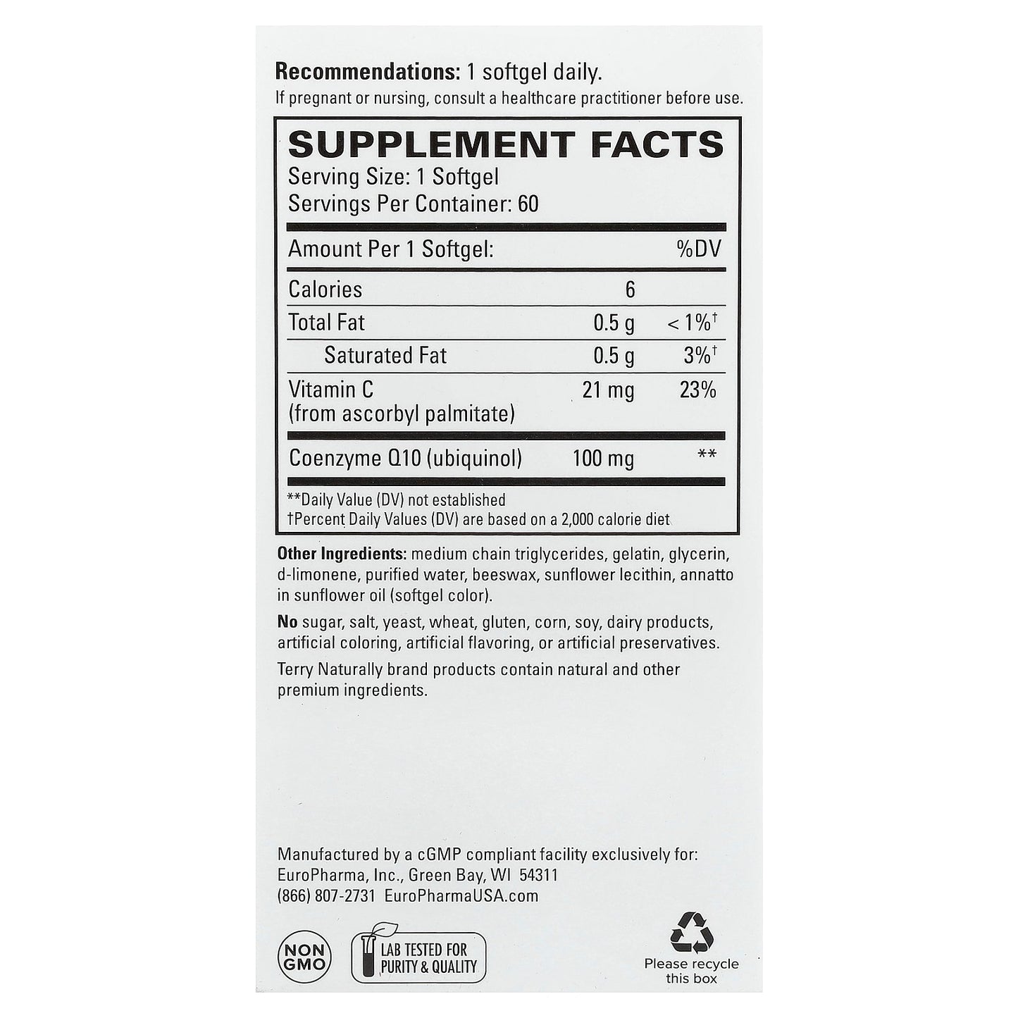 Terry Naturally, CoQ10, Bioactive Ubiquinol, 60 Softgels
