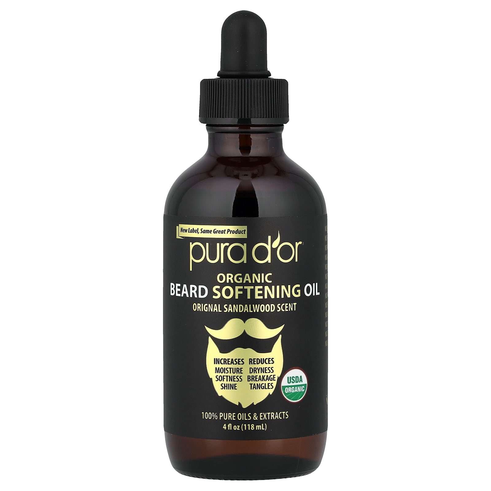 Pura D'or, Organic Beard Softening Oil, Original Sandalwood, 4 fl oz (118 ml)