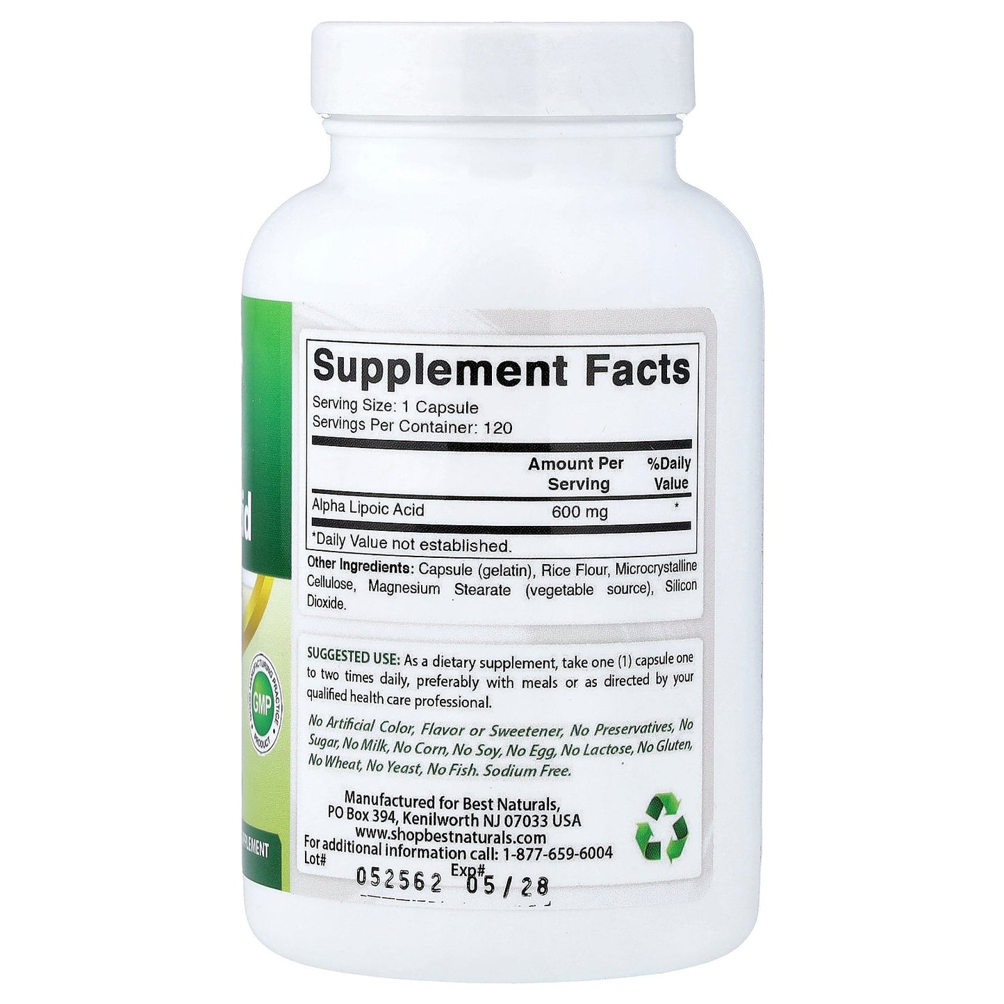 Best Naturals, Alpha Lipoic Acid, 600 mg, 120 Capsules