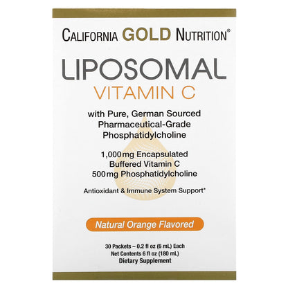 California Gold Nutrition, Liposomal Vitamin C, Orange Flavor, 1,000 mg, 30 Packets, 0.2 fl oz (6 ml) Each