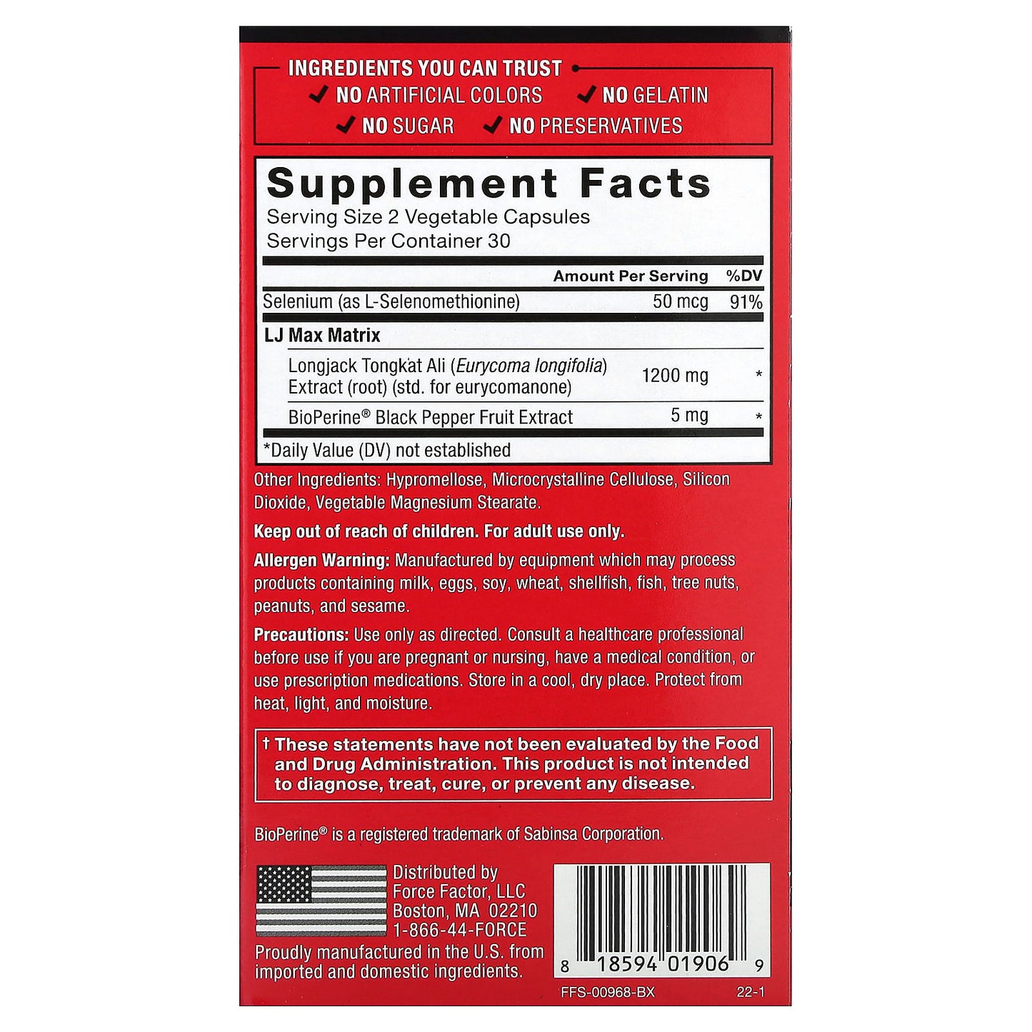 Force Factor, Fundamentals, LongJack Tongkat Ali Max, 60 Vegetable Capsules