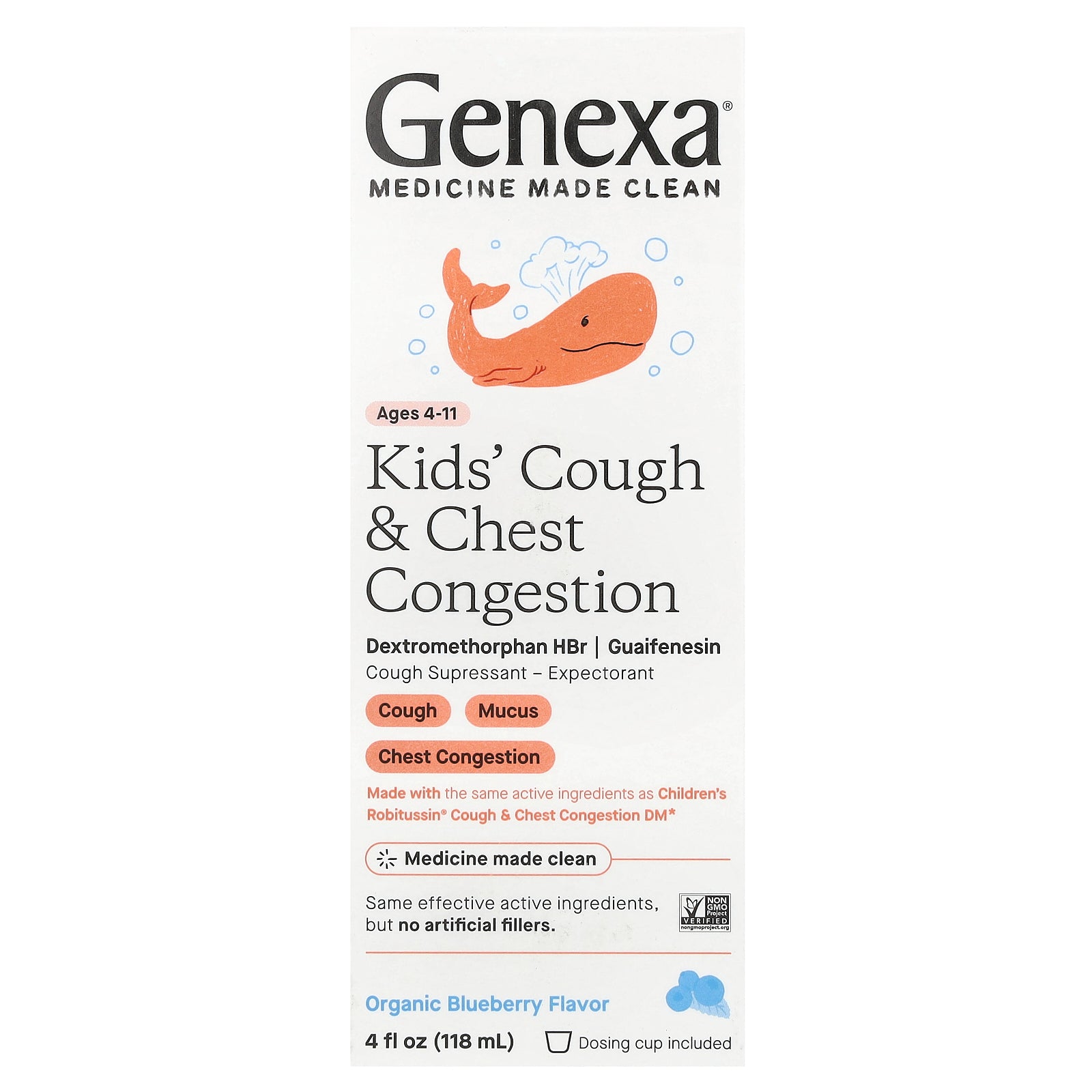 Genexa, Kid's Cough & Chest Congestion, Ages 4-11, Organic Blueberry, 4 fl oz (118 ml)