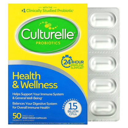 Culturelle, Probiotics, Health & Wellness, 15 Billion CFUs, 50 Once Daily  Vegetarian Capsules