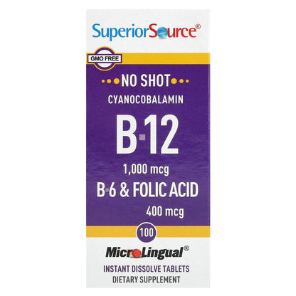 Superior Source, Cyanocobalamin B-12, B-6 & Folic Acid, 100 MicroLingual Instant Dissolve Tablets