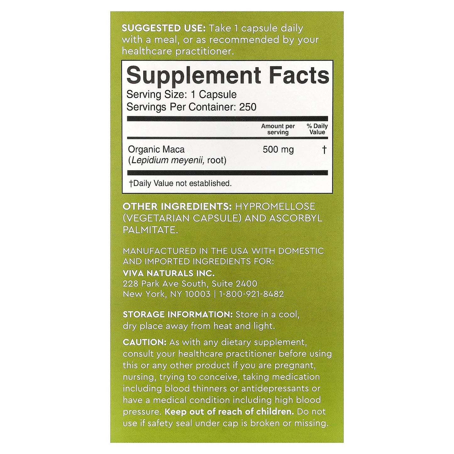 Viva Naturals, Peruvian Maca, Gelatinized, 500 mg, 250 Veggie Capsules