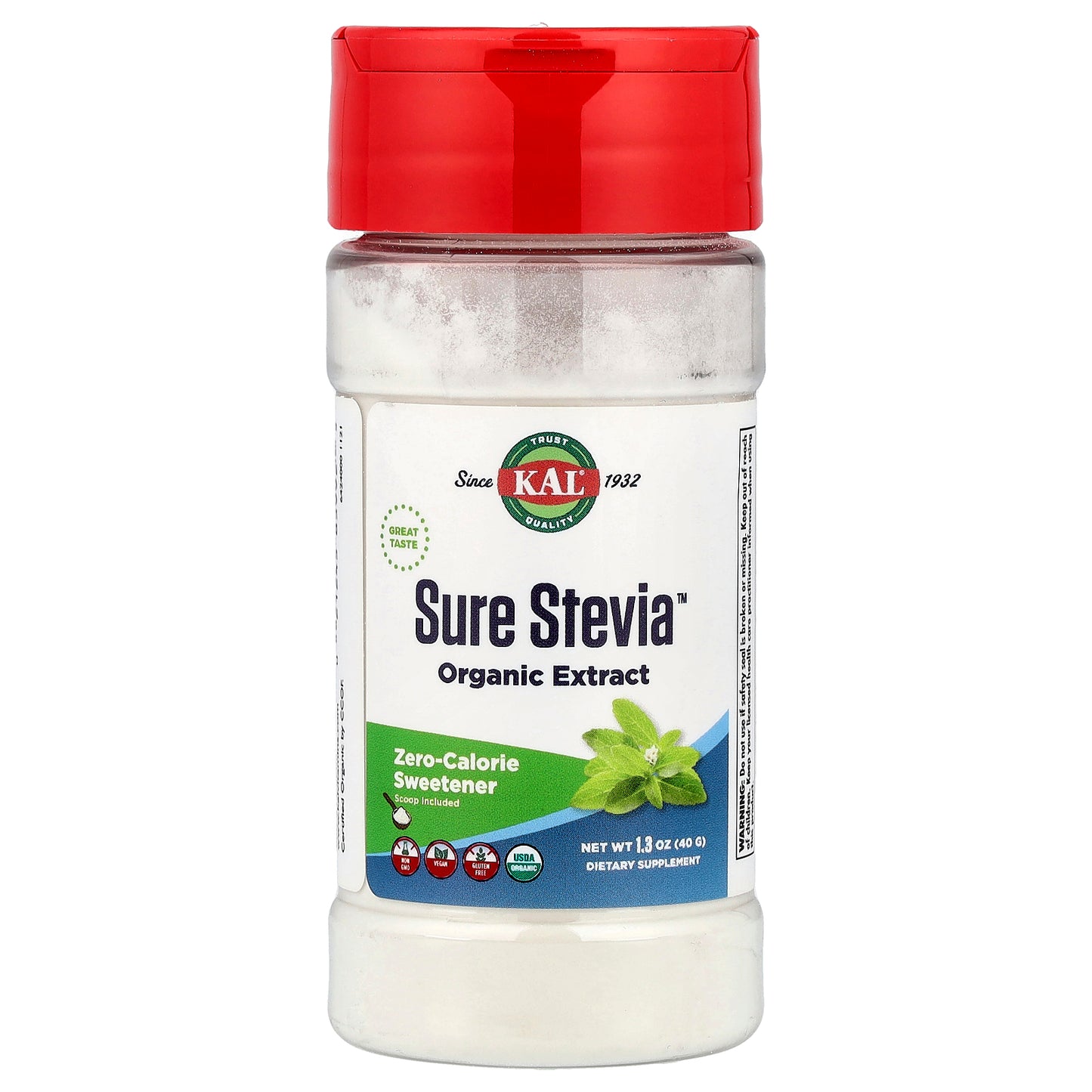 KAL, Organic Sure Stevia™ Extract, 1.3 oz (40 g)
