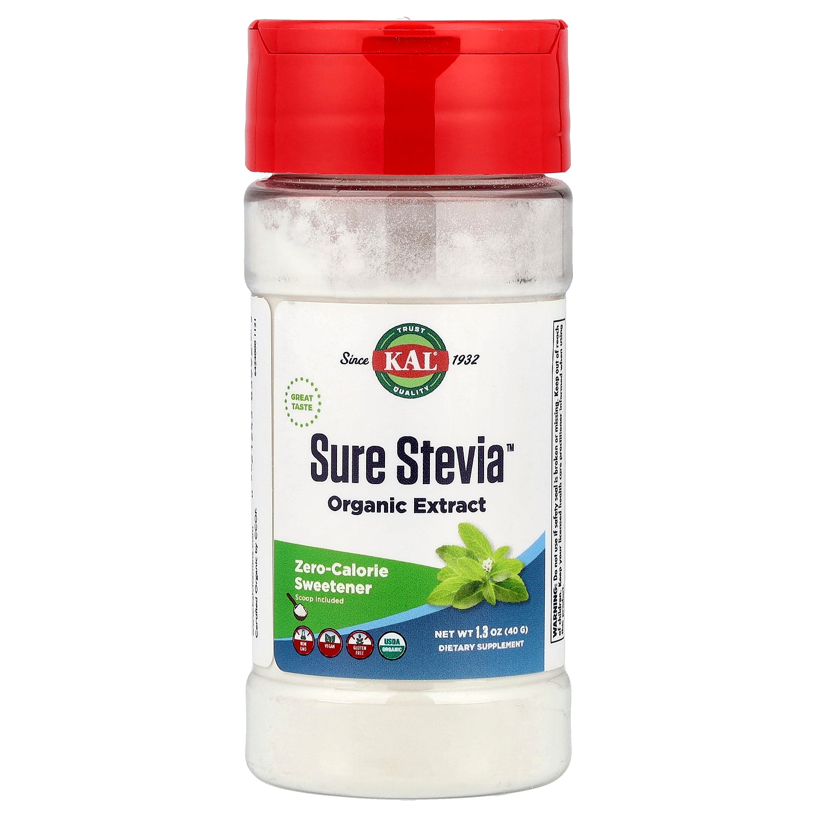 KAL, Organic Sure Stevia™ Extract, 1.3 oz (40 g)