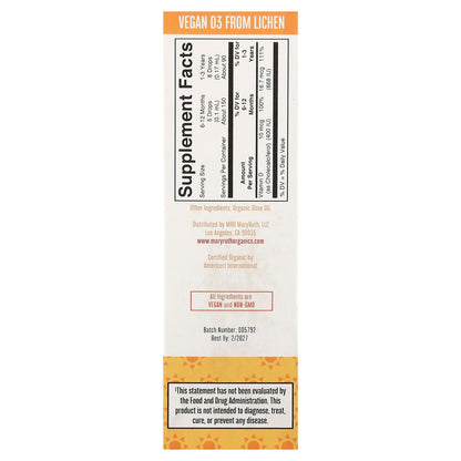 MaryRuth's, Organic Infant & Toddler Vitamin D3 Liquid Drops, 6 Months+, Unflavored, 0.5 fl oz (15 ml)