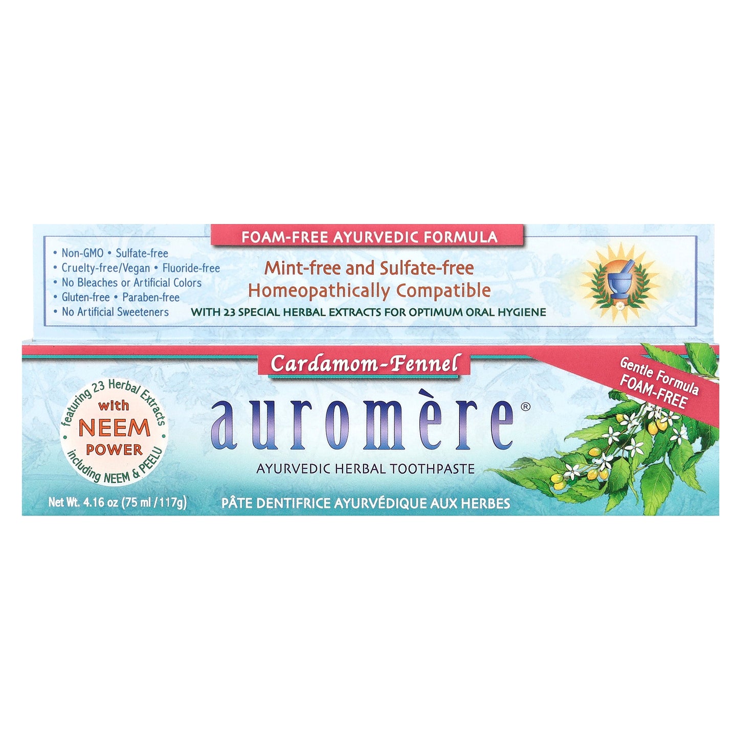 Auromere, Ayurvedic Herbal Toothpaste, Foam-Free, Cardamom-Fennel, 4.16 oz (117 g)