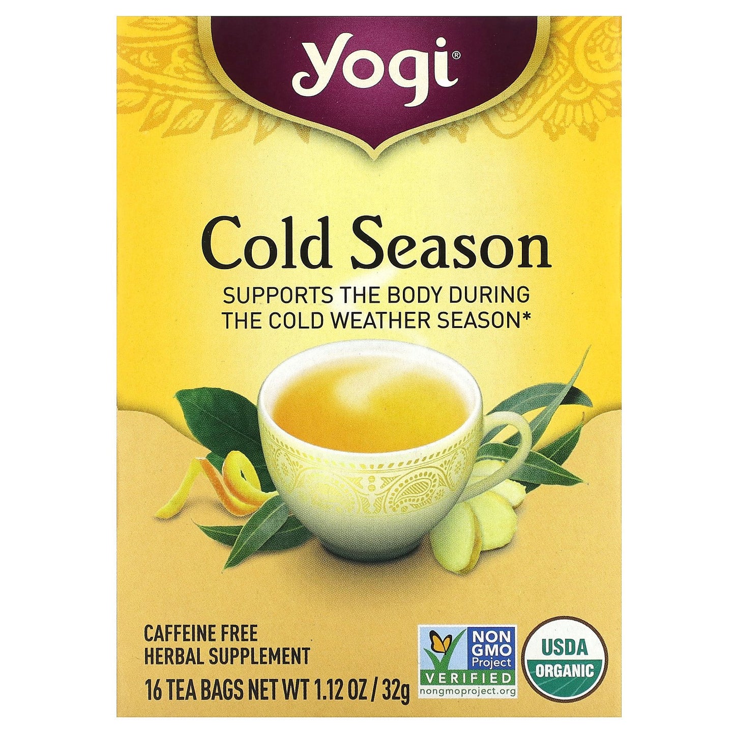 Yogi Tea, Cold Season, Caffeine Free, 16 Tea Bags, 1.12 oz (32 g)