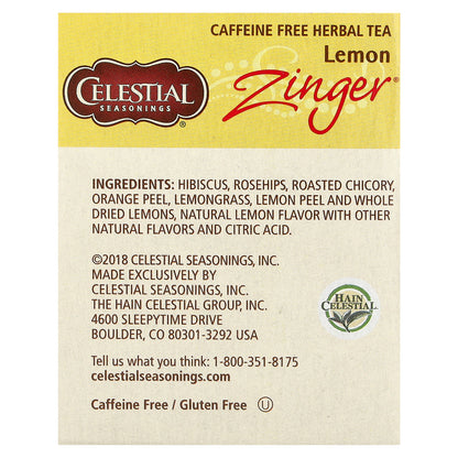 Celestial Seasonings, Herbal Tea, Lemon Zinger®, Caffeine Free, 20 Tea Bags, 1.7 oz (47 g)