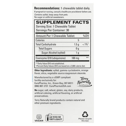 Terry Naturally, CoQ10, Orange, 30 Chewable Tablets (100 mg per Tablet)