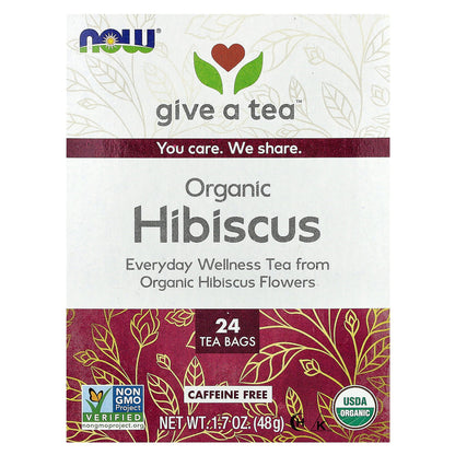 NOW Foods, Organic Hibiscus Tea, Caffeine Free, 24 Tea Bags, 1.7 oz (48 g)