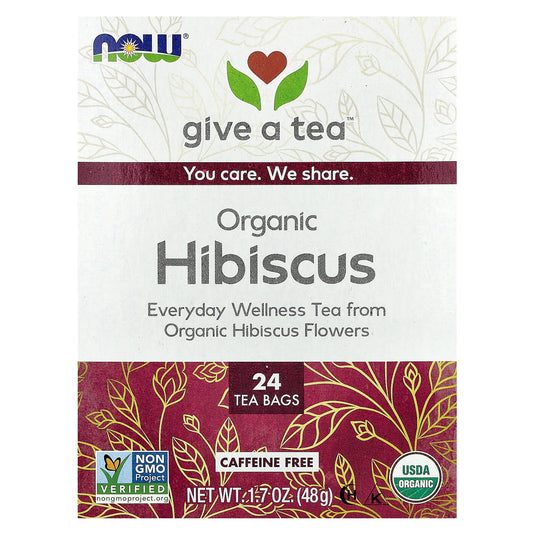 NOW Foods, Organic Hibiscus Tea, Caffeine Free, 24 Tea Bags, 1.7 oz (48 g)