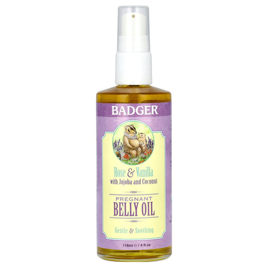 Badger, Pregnant Belly Oil, Rose & Vanilla, 4 fl oz (118 ml)