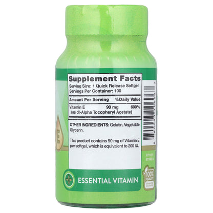 Nature's Truth, Vitamin E, High Potency, 90 mg (200 IU), 100 Quick Release Softgels