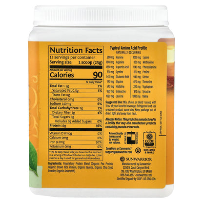 Sunwarrior, Classic Plus Protein, Unflavored, 13.2 oz (375 g)