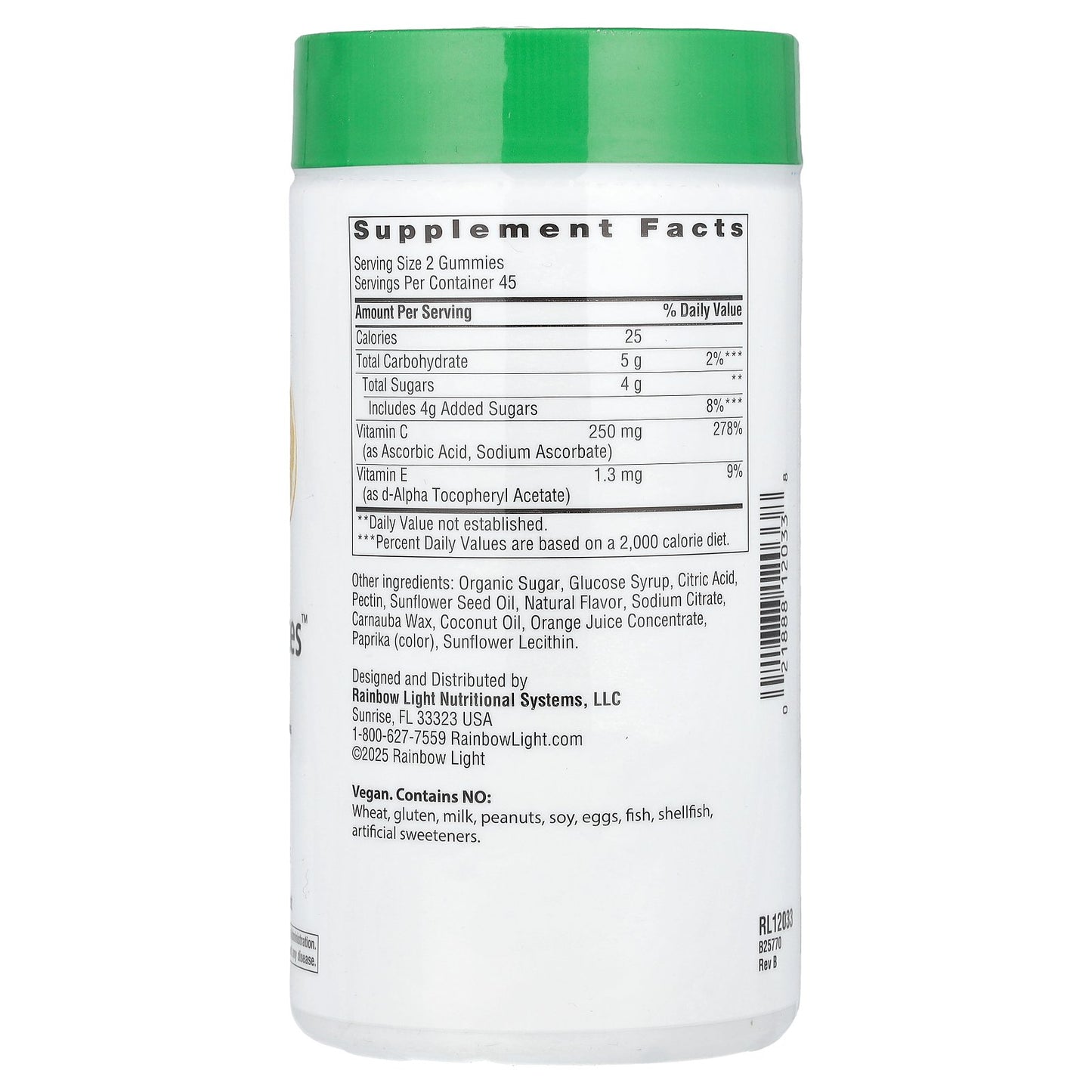 Rainbow Light, Gummy Vitamin C Slices™ Plus Vitamin E, Tangy Orange, 90 Gummies