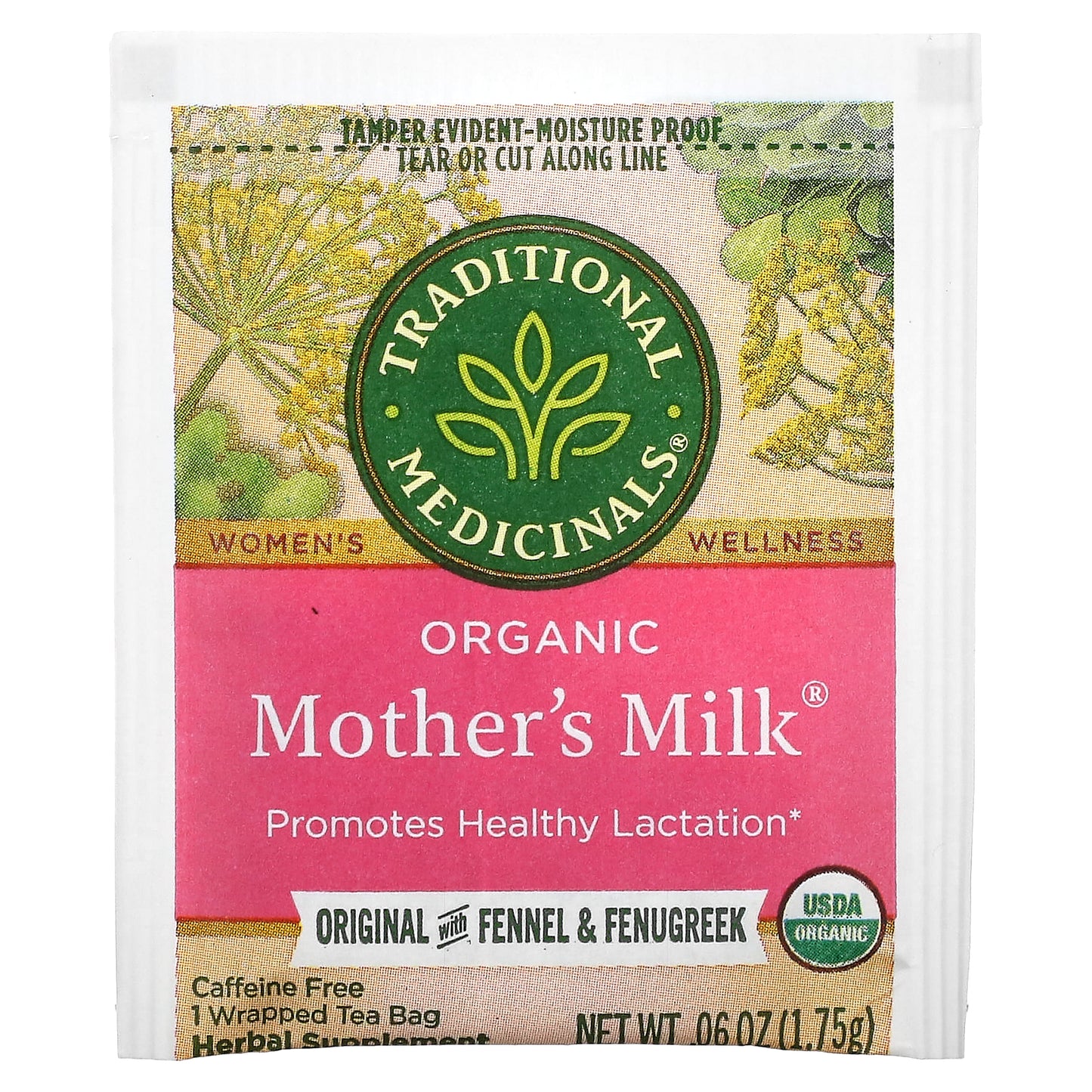 Traditional Medicinals, Organic Mother's Milk®, Original with Fennel & Fenugreek, Caffeine Free, 16 Wrapped Tea Bags, 0.99 oz (28 g)