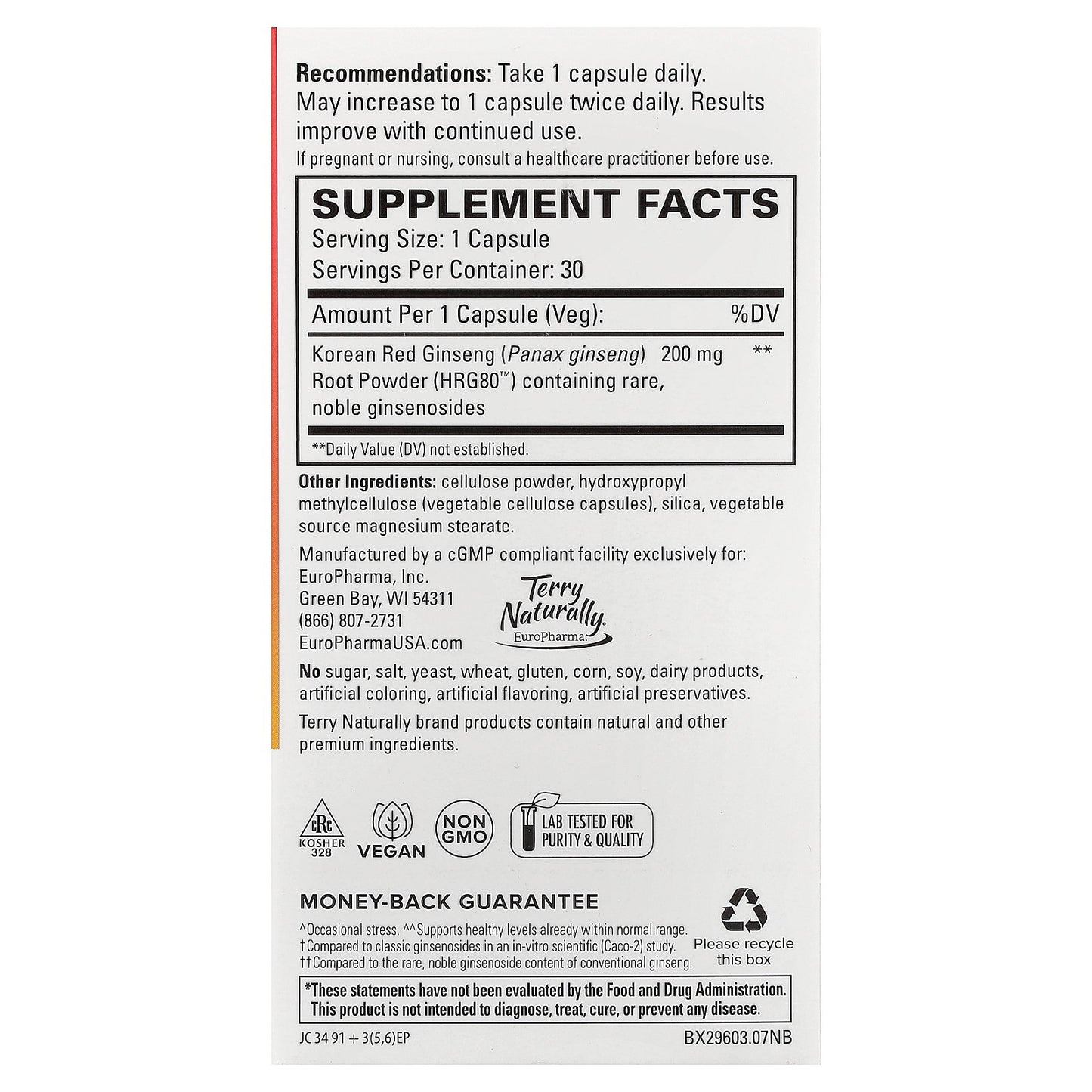 Terry Naturally, HRG80™ Red Ginseng Energy, 30 Capsules (200 mg per Capsule)