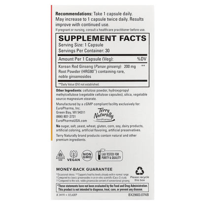 Terry Naturally, HRG80™ Red Ginseng Energy, 30 Capsules (200 mg per Capsule)
