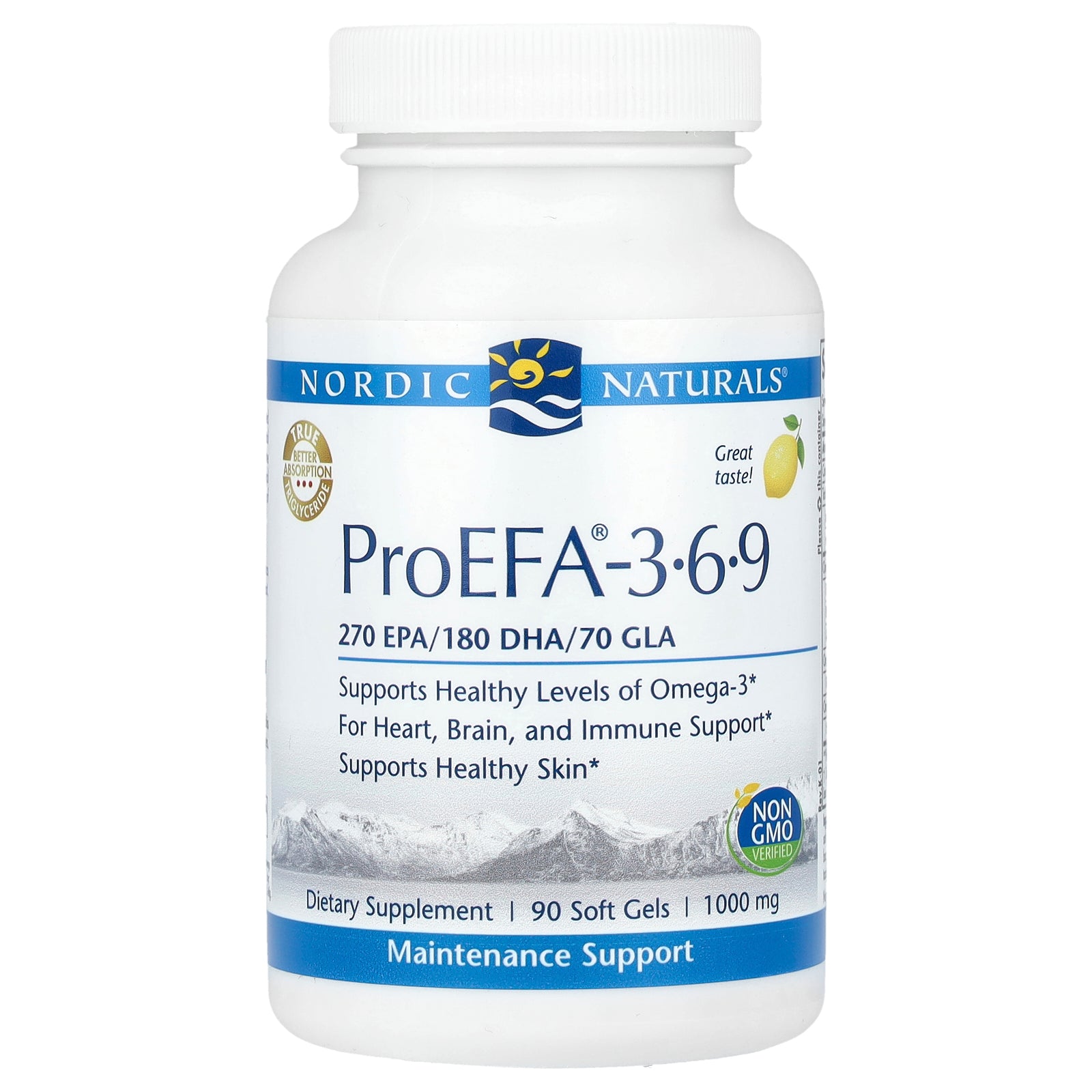 Nordic Naturals, ProEFA-3-6-9, Lemon, 1,000 mg, 90 Soft Gels