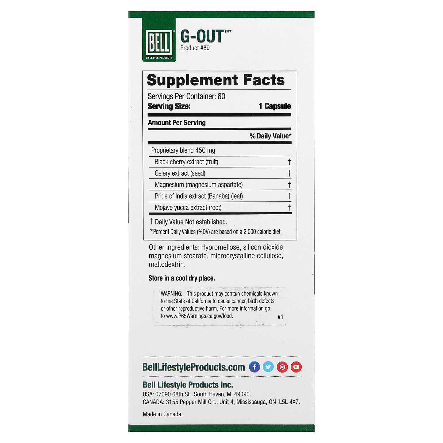Bell Lifestyle, G-Out™, Uric Acid Support, 60 Veggie Capsules
