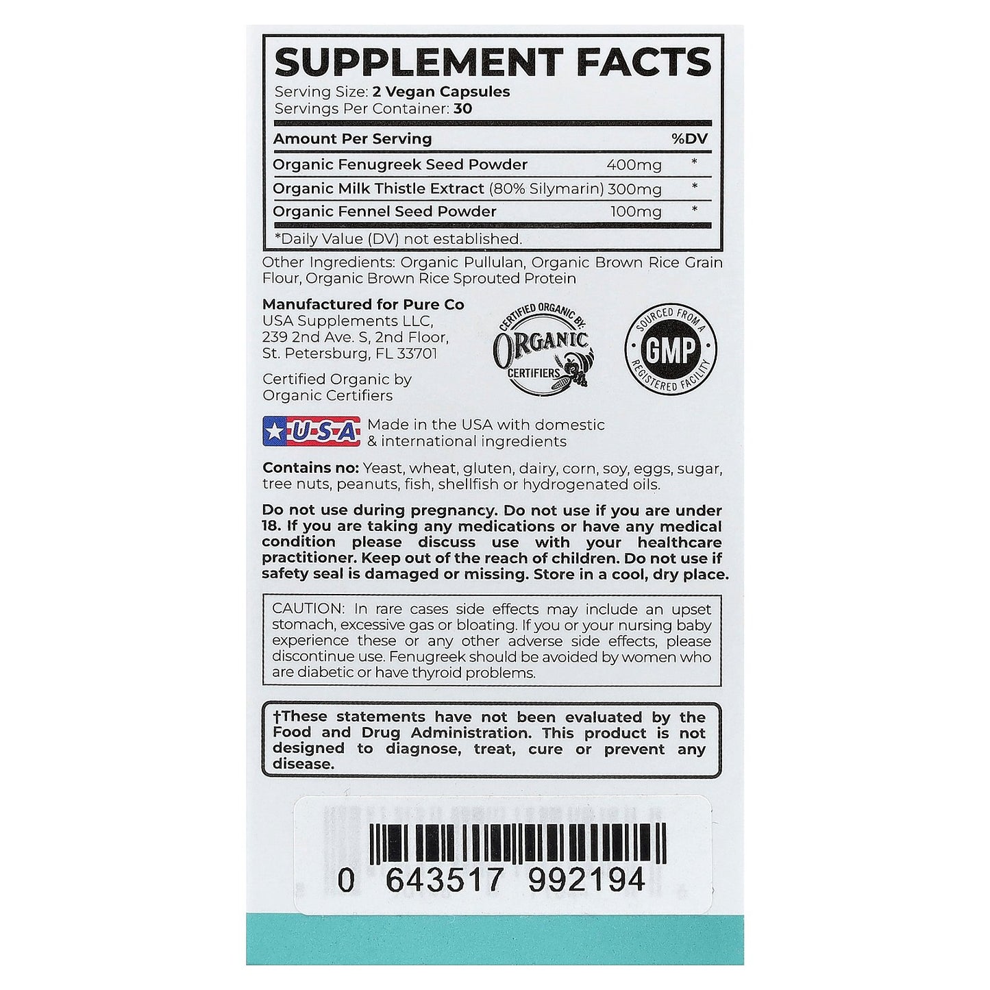 Pure Co., Pure Mom, Organic Lactation Support, 60 Vegan Capsules