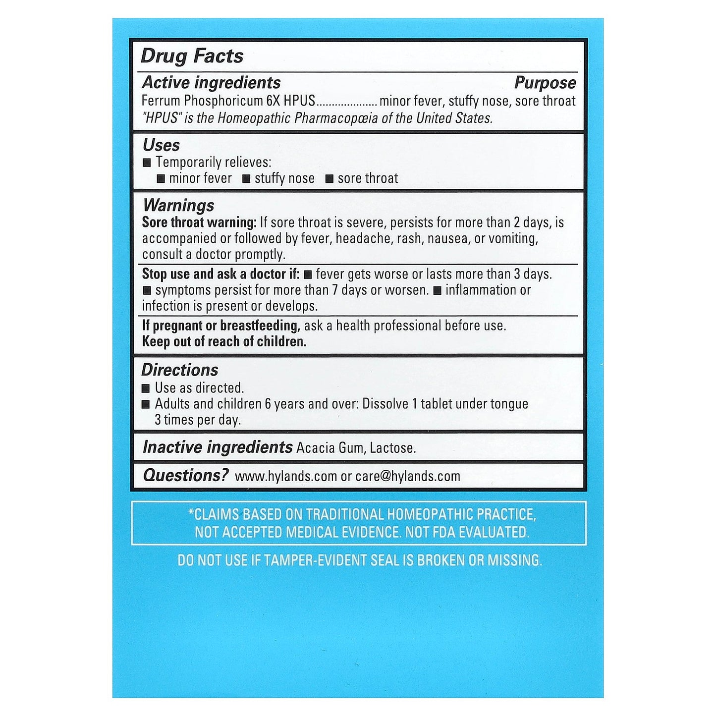 Hyland's Naturals, Cell Salt #4, Ferrum Phos 6X, 100 Quick-Dissolving Single Tablets