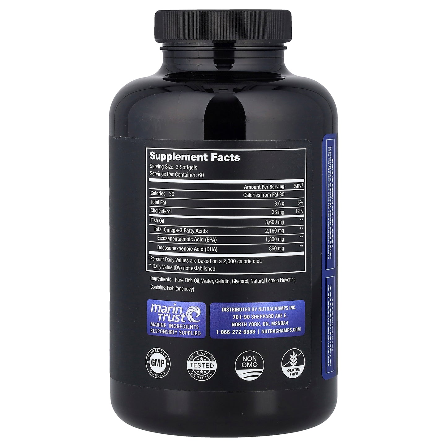 NutraChamps, Omega 3 Fish Oil, Natural Lemon, 180 Softgels (1,200 mg Per softgel)