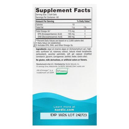 Nordic Naturals, Algae Omega, 120 Soft Gels (357.5 mg per Softgel)