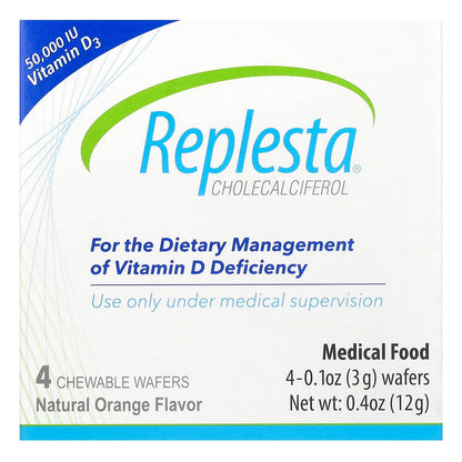 Replesta, Cholecalciferol, Vitamin D3, Natural Orange, 50,000 IU, 4 Chewable Wafers, 0.1 oz (3 g) Each