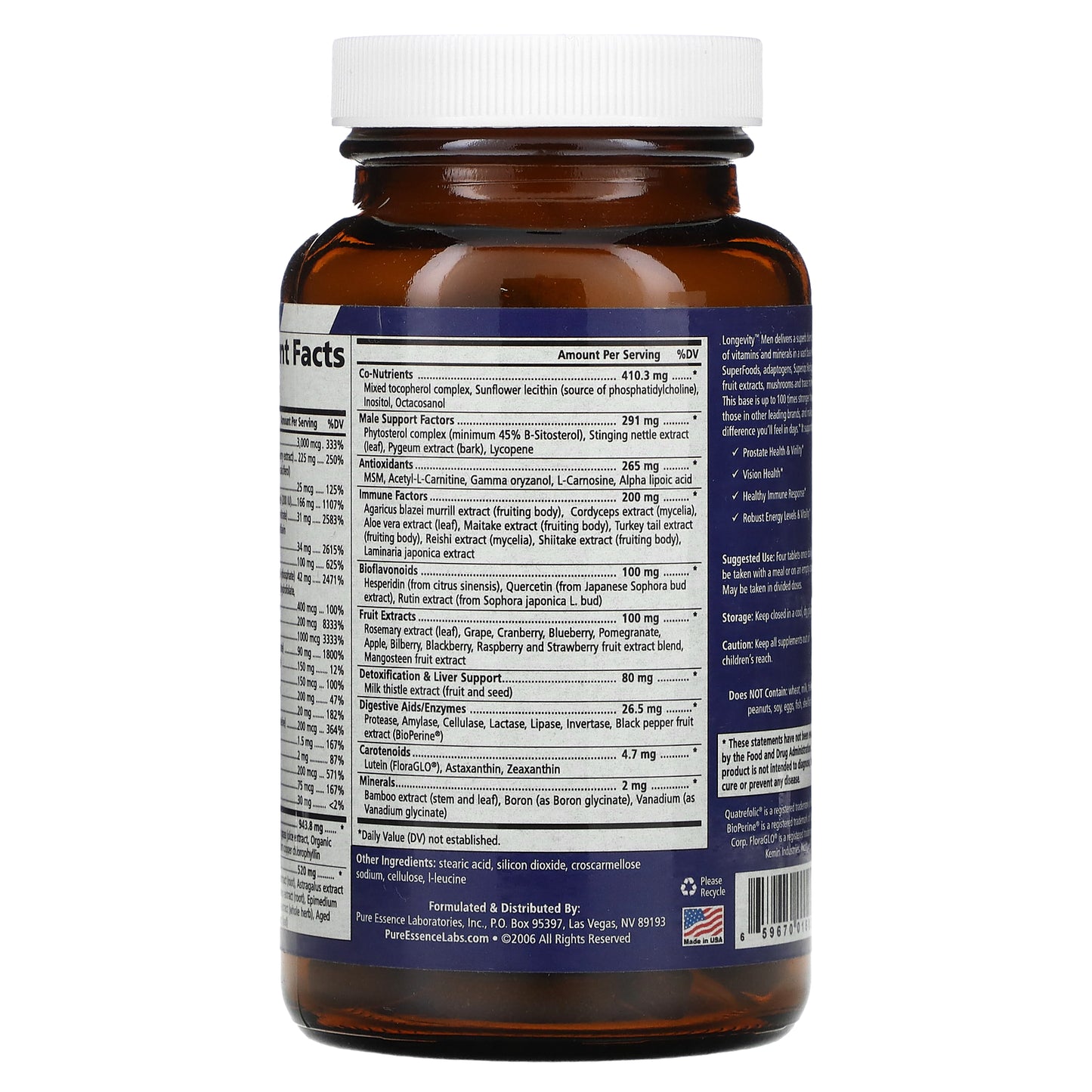 Pure Essence, Longevity Men, Mens Multivitamin & Mineral Supplement, 120 Tablet