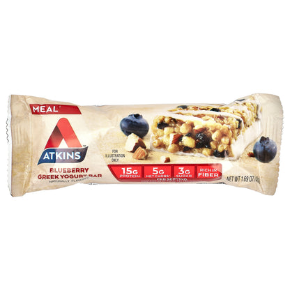 Atkins, Greek Yogurt Bar, Blueberry, 5 Bars, 1.69 oz (48 g) Each