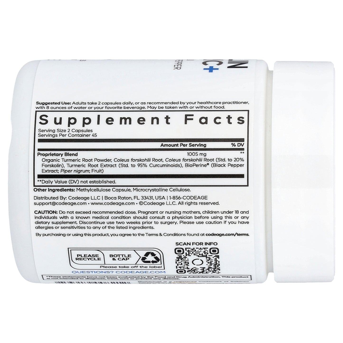 Codeage, Forskolin Turmeric+, 90 Vegetable Capsules