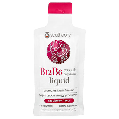 Youtheory, B12 B6 Liquid, On The Go, Raspberry, 12 Packets, 1 fl oz (30 ml) Each
