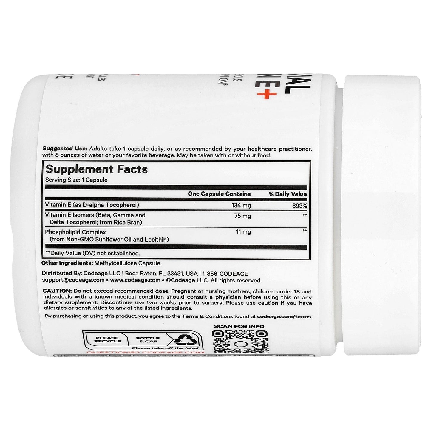 Codeage, Liposomal Vitamin E+, 90 Vegetable Capsules