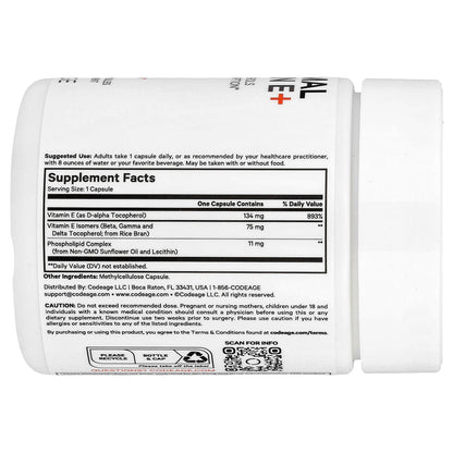 Codeage, Liposomal Vitamin E+, 90 Vegetable Capsules