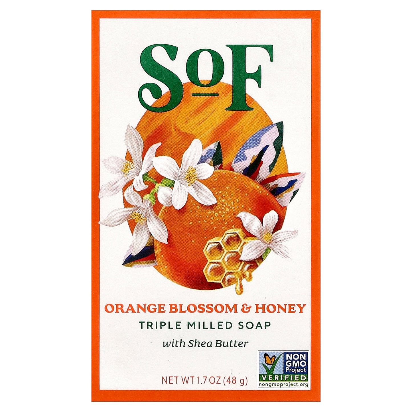 SoF, Triple Milled Bar Soap with Shea Butter, Orange Blossom & Honey, 1.7 oz (48 g)