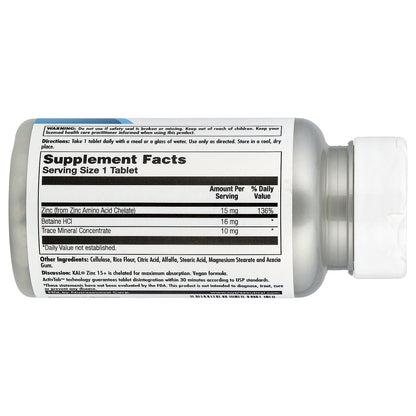 KAL, Zinc 15+ Chelated, 100 Tablets