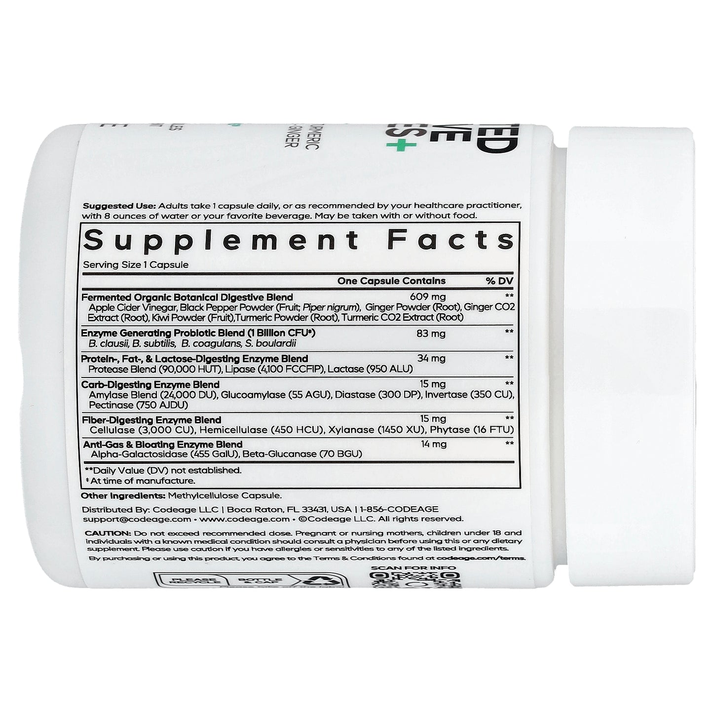 Codeage, Fermented Digestive Enzymes+, 90 Vegetable Capsules