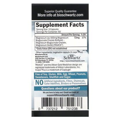 BioSchwartz, Maximum Absorption Magnesium Bisglycinate, 180 Veggie Caps